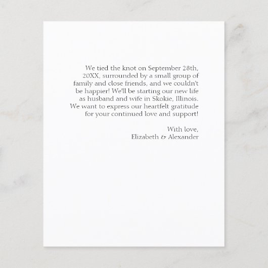 たった今結婚しました |の結婚写真のお知らせ (裏面)