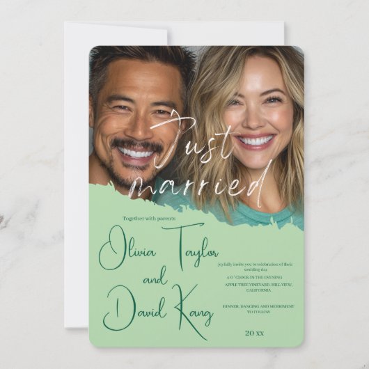 たった今結婚しました – エレガントウェディングお祝い 招待状 (正面)