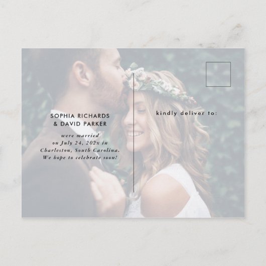 たった今結婚しました エレガント| 2枚の写結婚真 案内ポストカード (裏面)