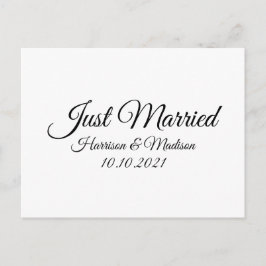 たった今結婚しました、カスタマイズ文字白黒 ポストカード