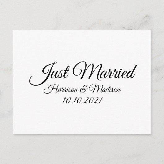 たった今結婚しました、カスタマイズ文字白黒 ポストカード (正面)
