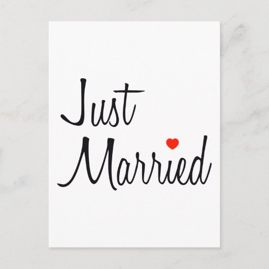 たった今結婚しました(スクリプトと赤いハート) 案内ポストカード (正面)