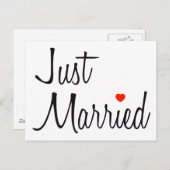 たった今結婚しました(スクリプトと赤いハート) 案内ポストカード (正面/裏面)