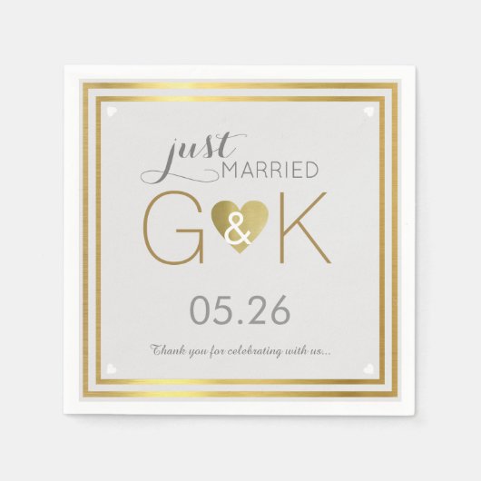 たった今結婚しました+モノグラム。結婚披露宴いいね スタンダードカクテルナプキン (正面)