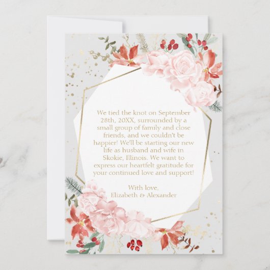 たった今結婚しました |冬の結婚式のカスタム写真 案内状 (裏面)