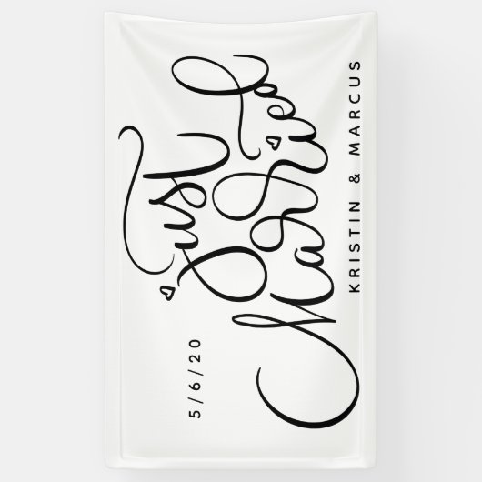 たった今結婚しました |名前と日付の追加 横断幕 (縦)