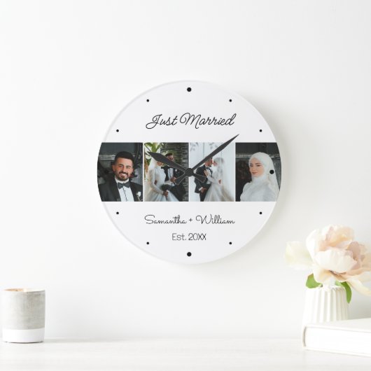 たった今結婚しました(名前をカスタムすると写真) ラージ壁時計 (ホーム)