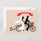 たった今結婚しました、新郎新婦結婚の自転車 案内ポストカード (正面/裏面)