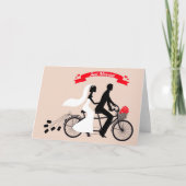 たった今結婚しました、新郎新婦結婚の自転車 案内状 (正面)