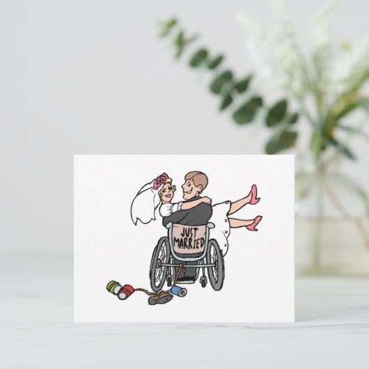 たった今結婚しました（新郎車椅子） 案内ポストカード (スタンド正面)