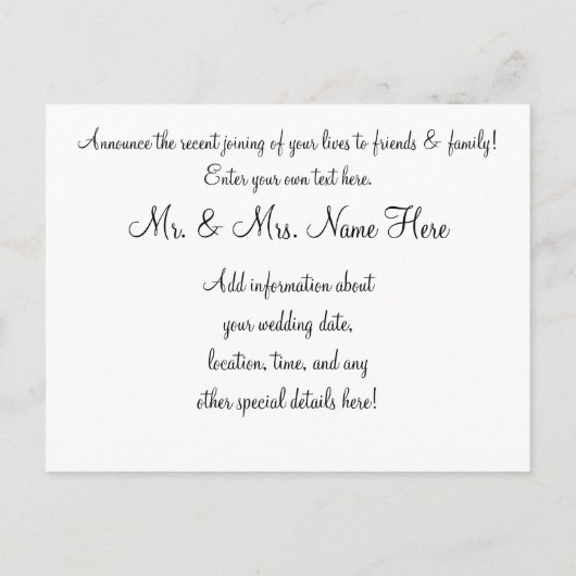 たった今結婚しました 案内ポストカード (裏面)