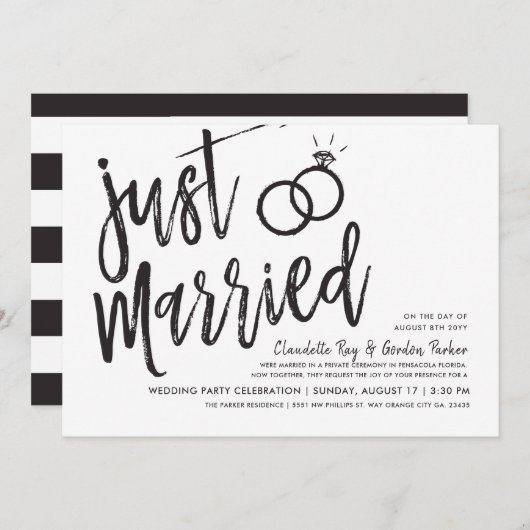たった今結婚しました|結婚式後のパーティー 招待状 (正面/裏面)