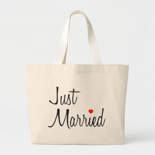 たった今結婚しました(赤いハートが付いている原稿) ラージトートバッグ
