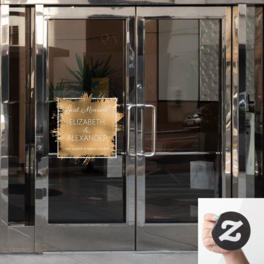 たった今結婚しました!金ゴールドフェイク箔 ウィンドウサイン (オフィスドア)