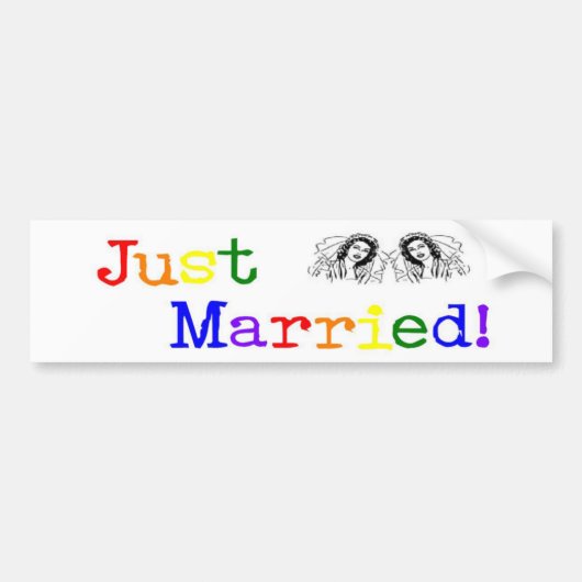 たった今結婚しました(2人の女性) バンパーステッカー (正面)