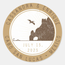 たった今結婚しました | Passport Stamp |カボサンルーカス ラウンドシール