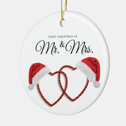 たった今結婚しましたAクリスマスオーナメント新結婚ハート セラミックオーナメント (左)