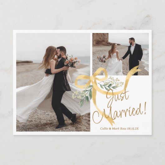 たった今結婚しましたBow Elopment写真の発表 案内ポストカード (正面)