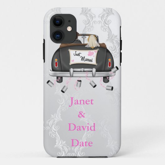 たった今結婚しましたIPHONE 5の場合の白いダマスク織のギフト Case-Mate iPhoneケース (裏面)