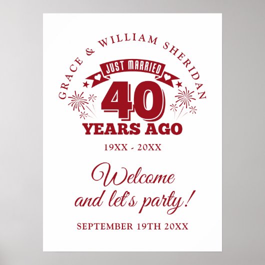 たった今結婚しましたRuby 40th Anniversary Welcome Sign ポスター (正面)