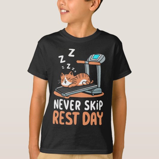 たっぷり休むのも筋トレ ネコの筋トレTシャツ Tシャツ (正面)