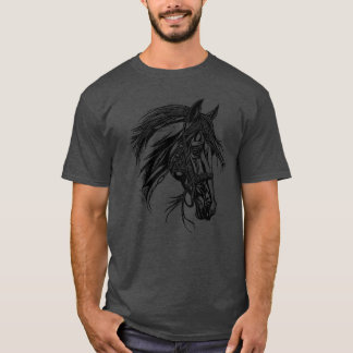 たてがみのあるレーシーな馬 馬 ドレッサージュ 乗馬 少女 Tシャツ