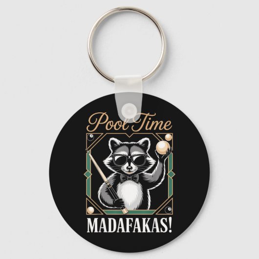 たのしいビリヤードの時間だ Madafakas 面白い アライグマ ビリヤード プレーヤー キーホルダー (正面)