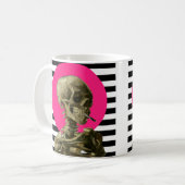 たばこのコラージュを燃やす骨格のスカル コーヒーマグカップ (正面左)