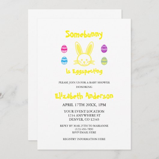 たまにイースターの赤ちゃんシャワーを卵で染める 招待状 (正面/裏面)