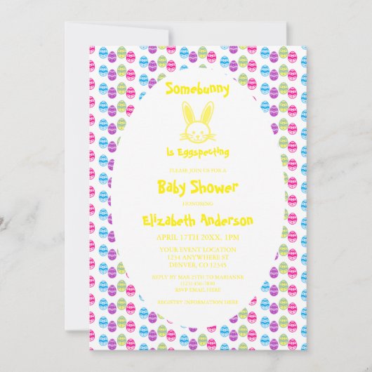 たまにイースターの赤ちゃんシャワーを卵で染める 招待状 (正面)