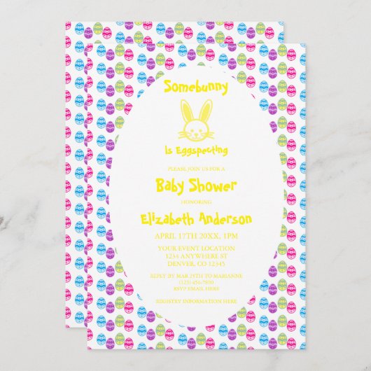 たまにイースターの赤ちゃんシャワーを卵で染める 招待状 (正面/裏面)