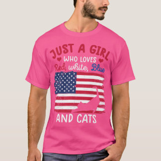 ために赤白青猫のシャツが大好きな女の子 Tシャツ
