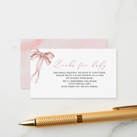 ための水色ピンクのリボン赤ちゃんシャワーブック エンクロージャーカード (正面/裏面インサイチュ)