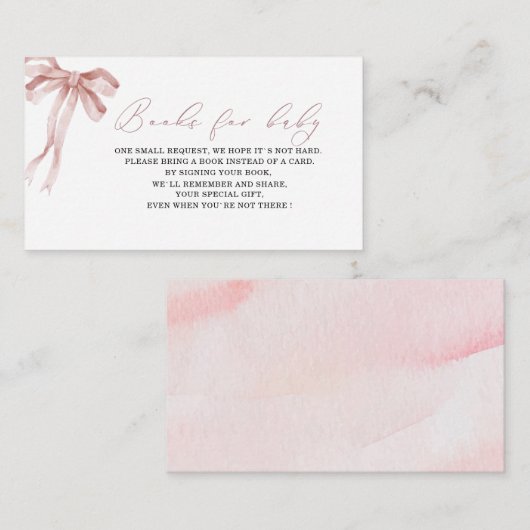 ための水色ピンクのリボン赤ちゃんシャワーブック エンクロージャーカード (正面/裏面)