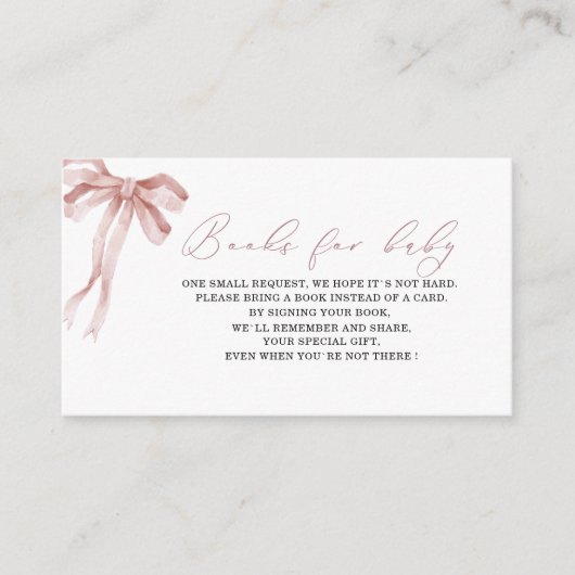 ための水色ピンクのリボン赤ちゃんシャワーブック エンクロージャーカード (正面)