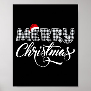 ための陽気なクリスマスバッファローの白黒の格子柄 ポスター