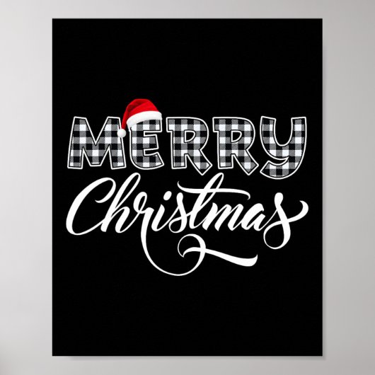 ための陽気なクリスマスバッファローの白黒の格子柄 ポスター (正面)