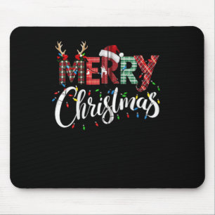 ための陽気なクリスマスバッファローの白黒の格子柄 マウスパッド