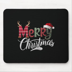 ための陽気なクリスマスバッファローの白黒の格子柄 マウスパッド