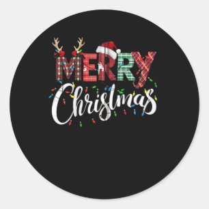 ための陽気なクリスマスバッファローの白黒の格子柄 ラウンドシール