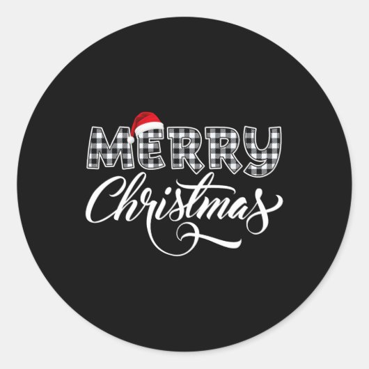 ための陽気なクリスマスバッファローの白黒の格子柄 ラウンドシール (正面)