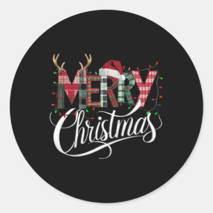 ための陽気なクリスマスバッファローの白黒の格子柄 ラウンドシール