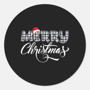 ための陽気なクリスマスバッファローの白黒の格子柄 ラウンドシール