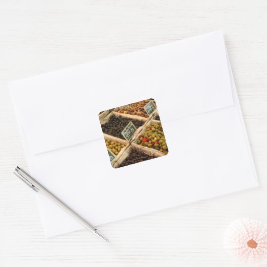 ための黒と緑のオリーブの大きなオープンボックス スクエアシール (封筒)