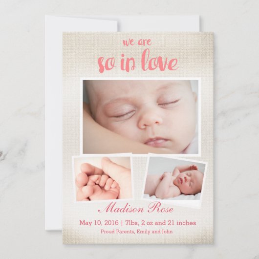 だから愛のベビーガール誕生の発表 案内状 (正面)