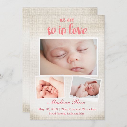 だから愛のベビーガール誕生の発表 案内状 (正面/裏面)