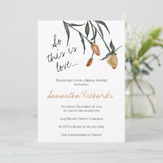 だから、これは愛のブライダルシャワー焼けオレンジバラ 招待状 (スタンド正面)