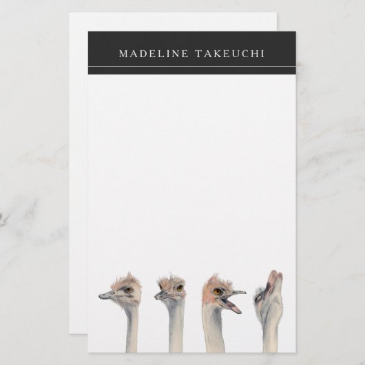だちょうの鳥のおもしろいな動物は|あなたの名前を加えます 便箋 (正面/裏面)