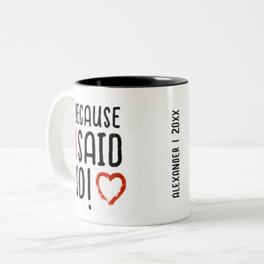 だって母さんおもしろいパパモダンタイポグラフィ ツートーンマグカップ (正面左)