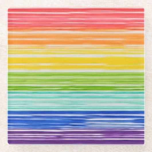 だらしない虹のストライプ ガラスコースター (正面)